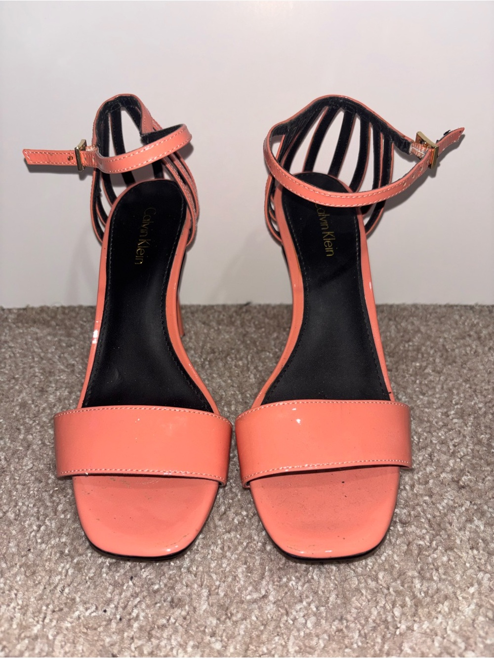 Calvin Klein Coral Patent Ankle-Strap Heels